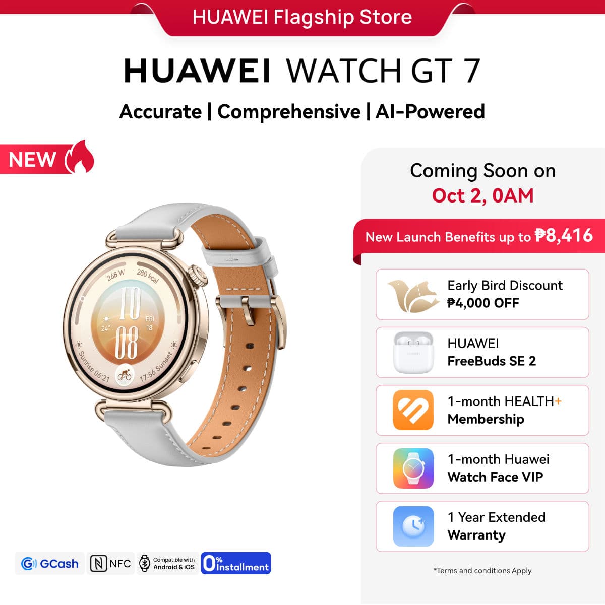 HUAWEI WATCH GT 7 Smartwatch l Diabetes Risk Study l AI-Powered Sport Performance l Up to 14-Day Battery Life, iOS & Android Compatible
