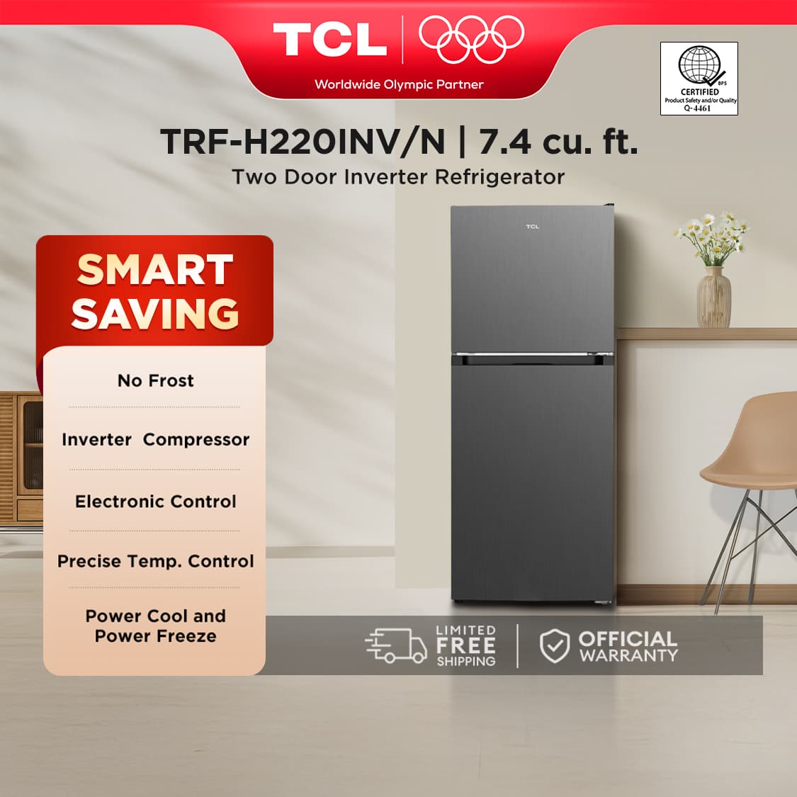 TCL 2-door Inverter No Frost Refrigerator - 7.4/9.1/6.99/7.66/9.43/12.57 cu.ft.