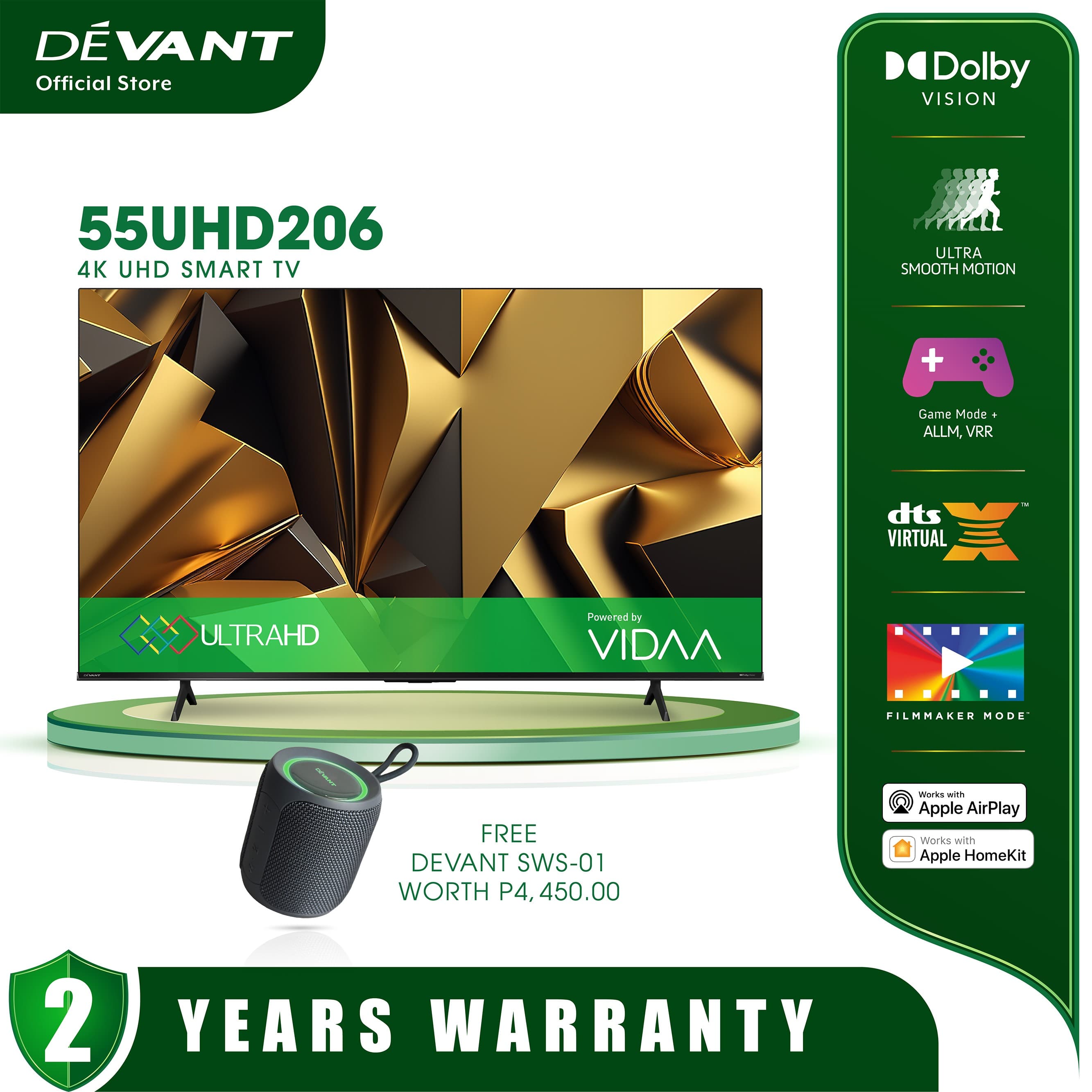 DEVANT 55UHD206 55 inch Ultra HD (UHD) 4K Smart TV - Netflix, Youtube w/ FREE Wall Bracket & SPEAKER