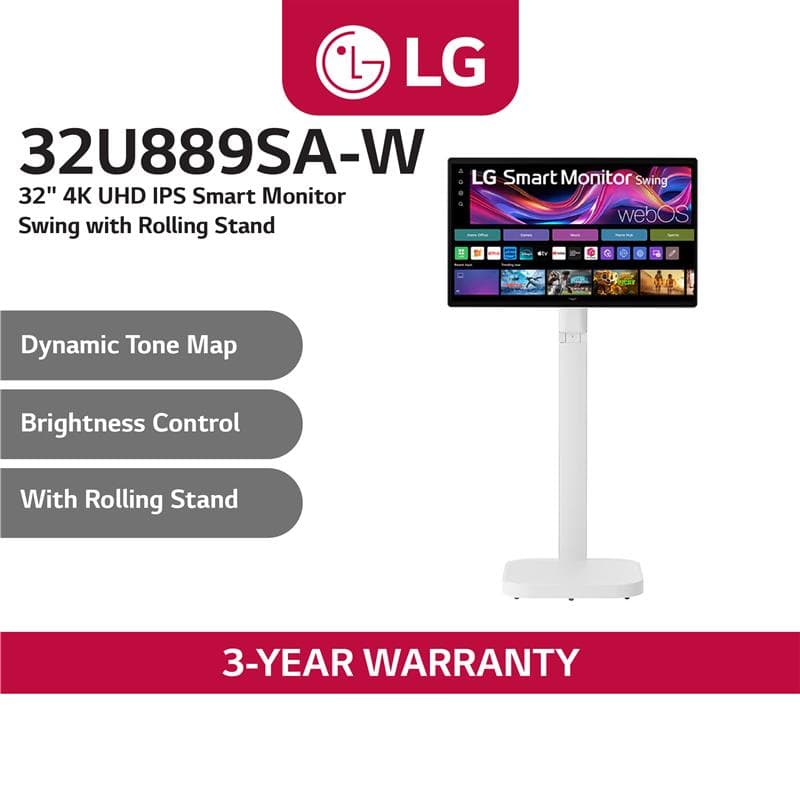 LG 32U889SA-W 31.5" IPS Panel, HDMIx2, USCx3 (1up/2dn,PD65W), WiFi,Bluetooth, ScreenShare, Airplay 2, Google Cast, Webcam