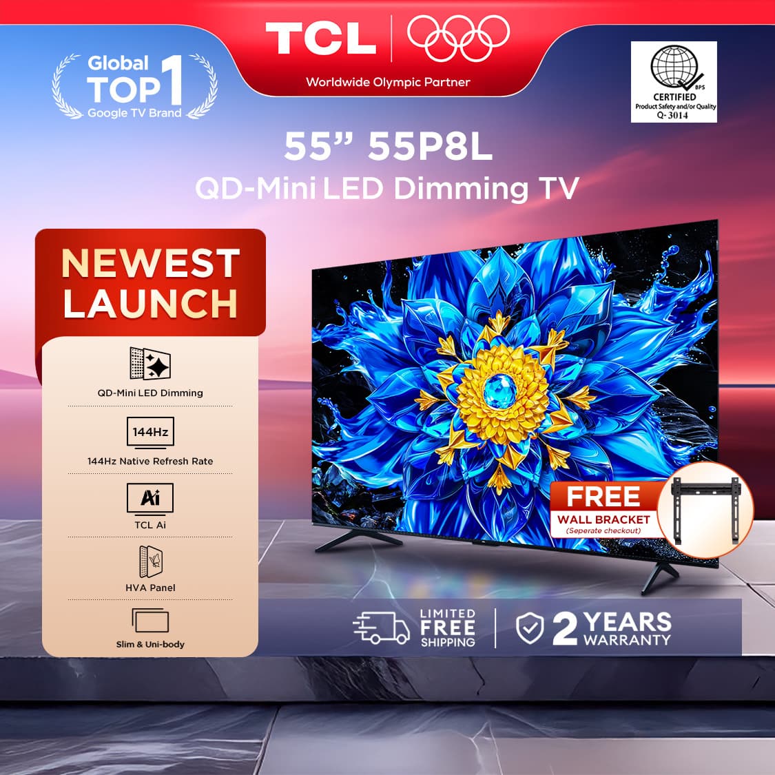 TCL P8L Series Premium QD-Mini LED TV - 55/65/75/98 inch