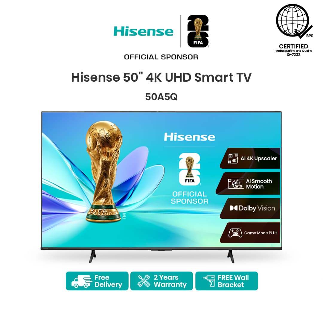 Hisense 50/65 inches UHD 4K Smart TV (A5Q Series) + Free Wall Bracket