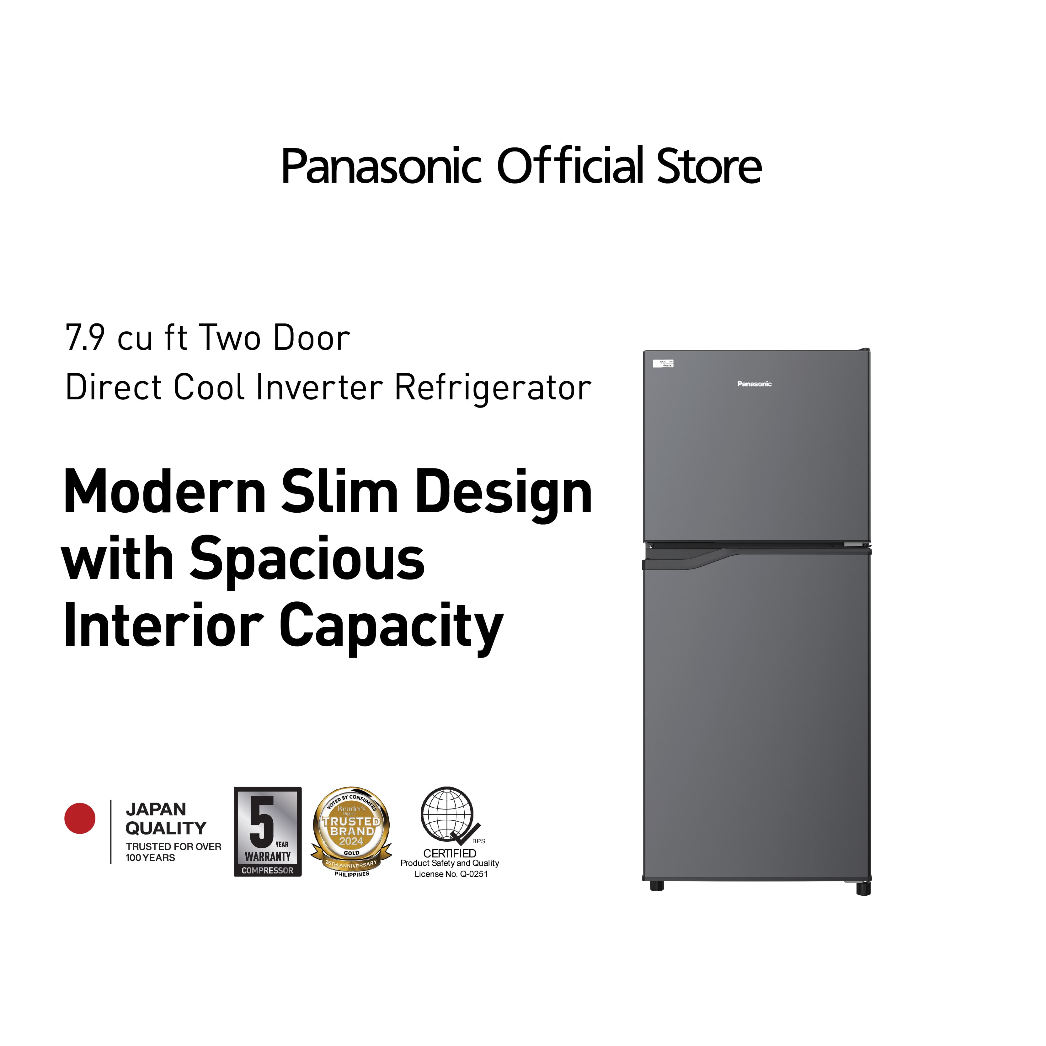 Panasonic NR-BQ211VS 7.9 cu. ft. 2 Door Top Mount Freezer Direct Cool Inverter Refrigerator