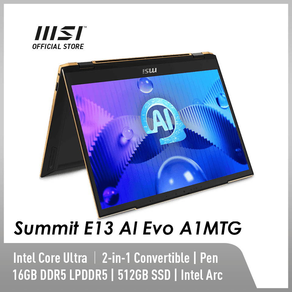 MSI Summit E13 AI Evo A1MTG - upto Intel Core Ultra 7 / 16GB LPDDR5 / 512GB NVMe SSD / 13.3-inch FHD+ (1920x1200) 16:10 Touchscreen 100% sRGB IPS-Level panel with Support MSI Pen 2 / Ultra-light / Ultra-Slim