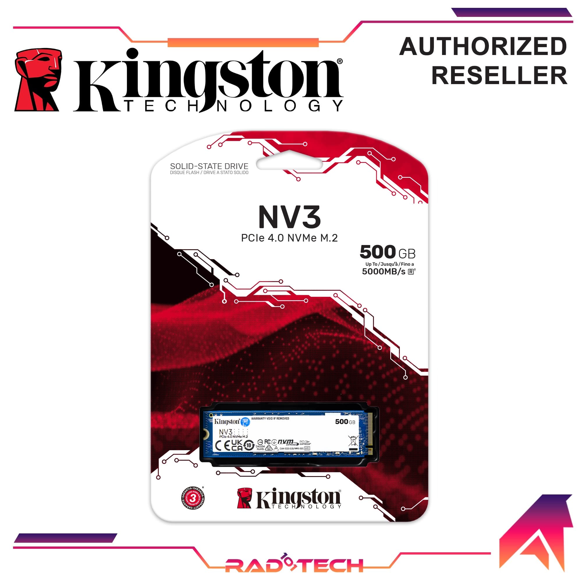 Kingston NV3 500GB/1TB/2TB M.2 2280 NVMe PCIe 4.0 Internal SSD PCIe - M.2 NVMe SSD Gen 4