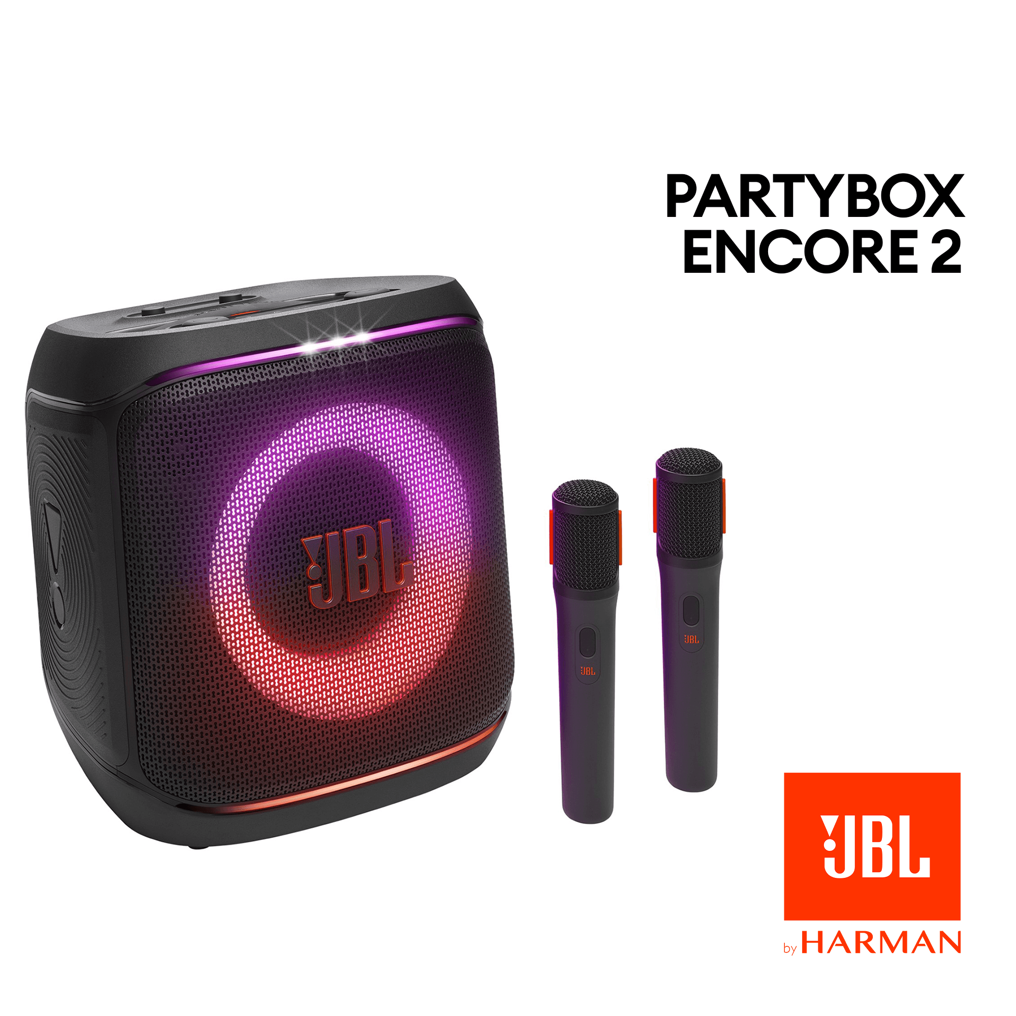 Harman JBL Partybox Encore 2 2025 Version 2 / Encore 2 Plus - 100W Powerful Sound, Built-in Dynamic Light Show, with Digital Wireless Mic and Splashproof Design