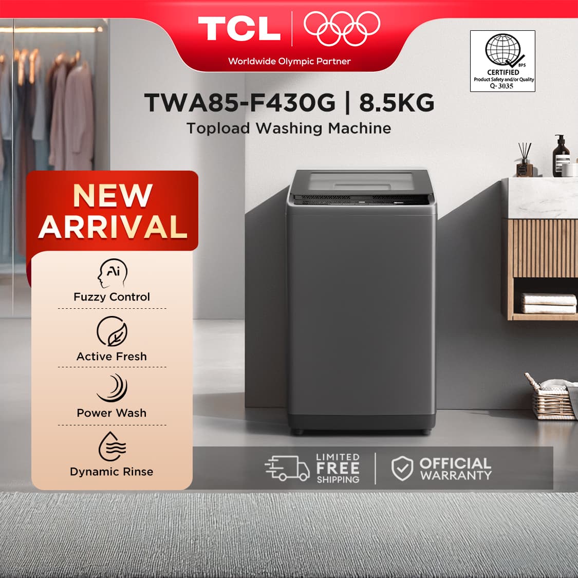 TCL TWA85-F430G 8.5kg Top Load Washing Machine