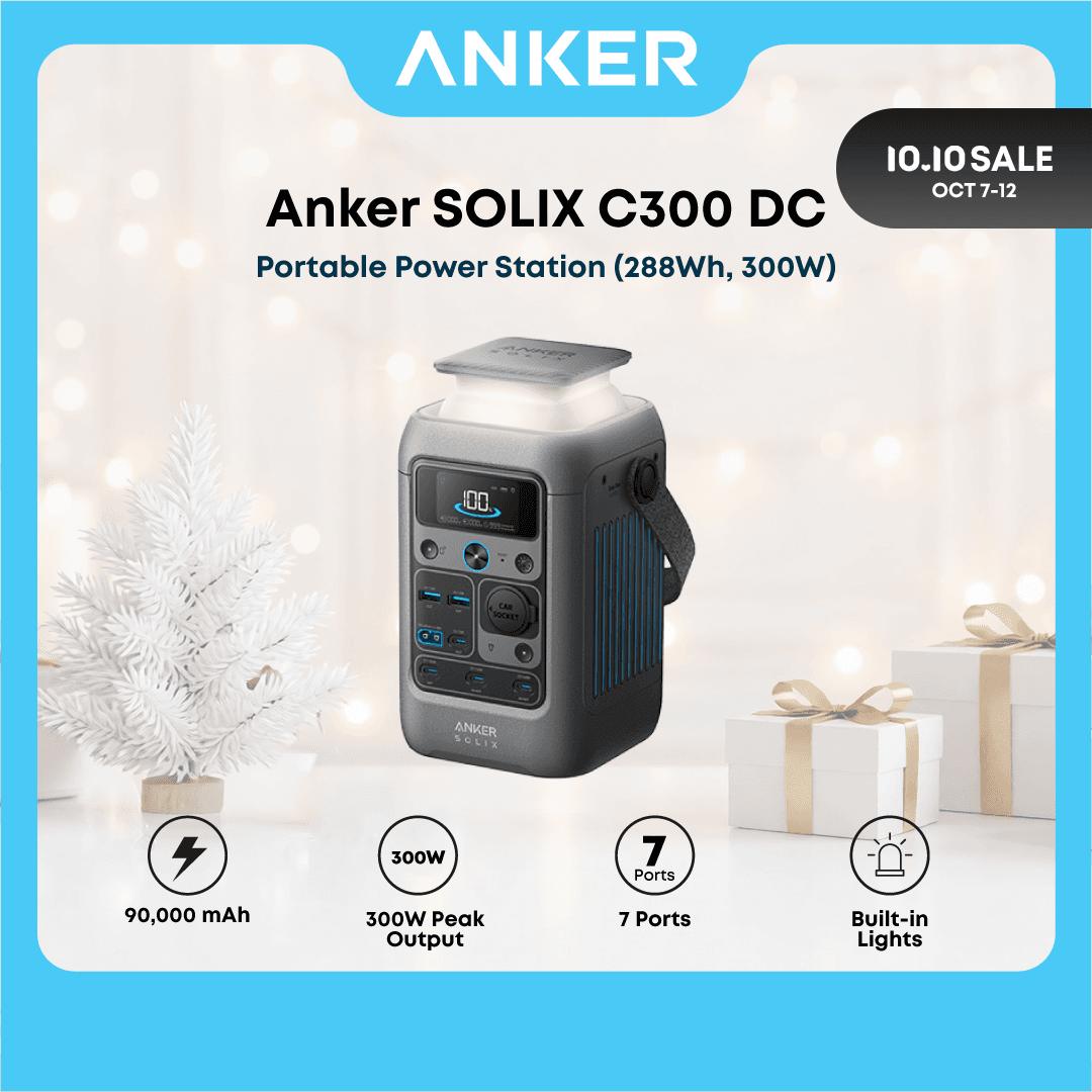 Anker Solix C300 DC Power Bank Station 288Wh Portable Power Station, LiFePO4 Battery, 300W Solar Generator, for Outdoor Camping, Traveling, and Emergencies, Compatible with iPhone 17/16/15/14/13