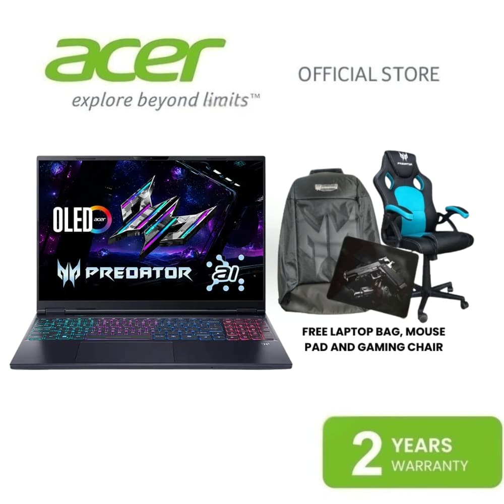 Acer PHN16S-71-72WE OPI Ultra 7-255HX 16GB 512GB 16" RTX5060 8GB W11 H&S+O365 Laptop Bag, Mouse pad and Gaming Chair