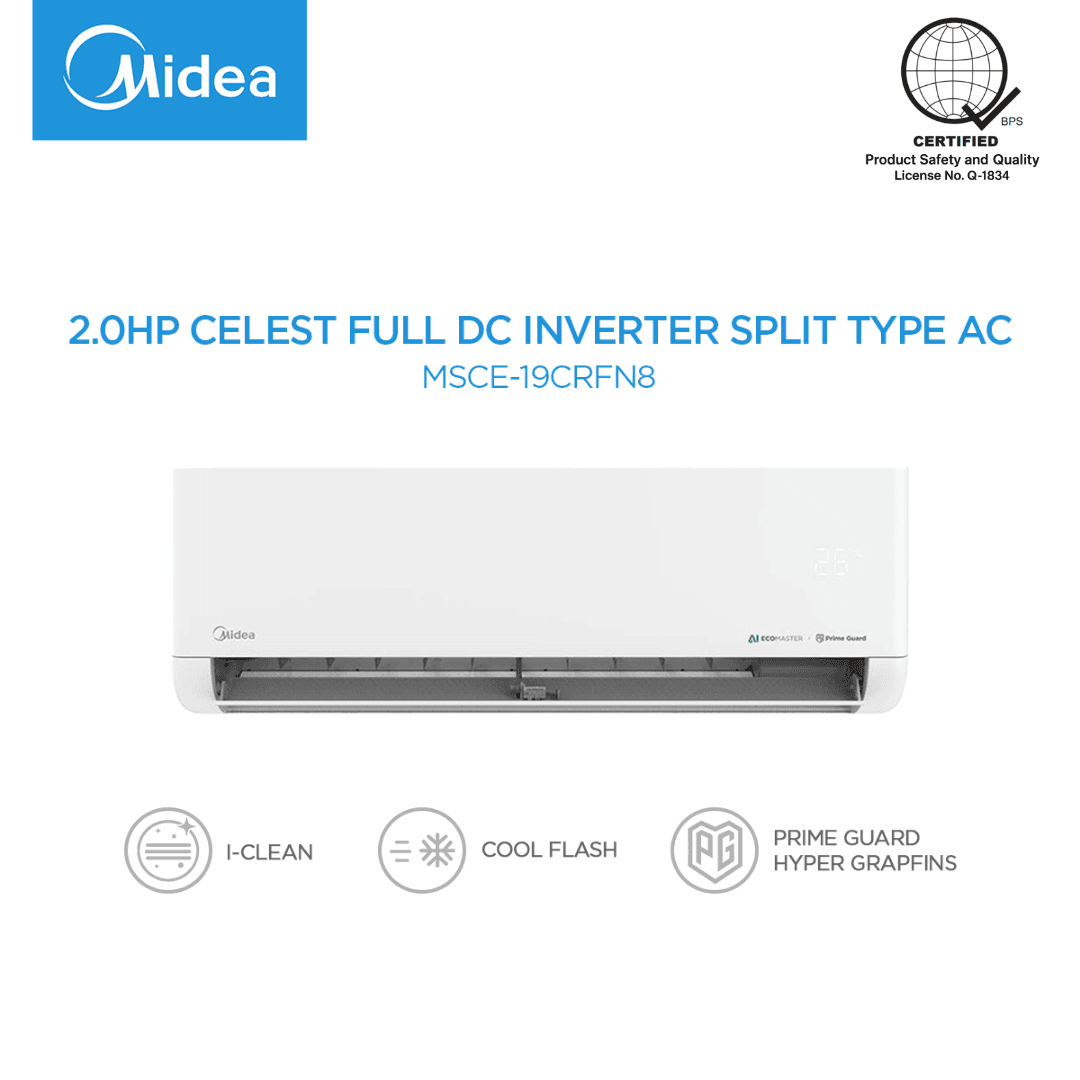 Midea 1.0HP-3.0HP Celest Full DC Inverter Split Type Aircon R32 Refrigerant