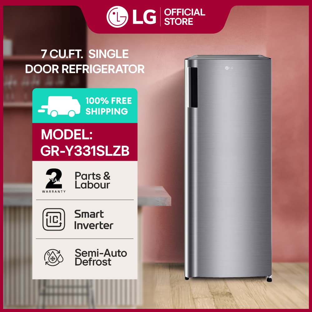 LG 7 cu ft 1-Door Refrigerator - Pocket Handle - Tempered Glass Shelves - GRY331SLZB - Free Delivery