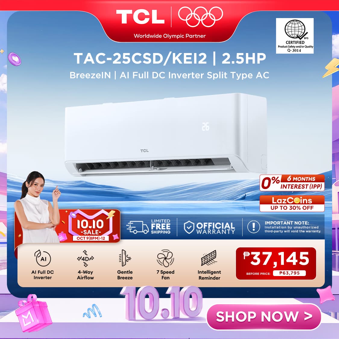 TCL KEI2 Series Inverter Aircon Split-type Air Conditioner, Intelligent Filter Reminder, AI Full DC Invertor, Gentle Breeze