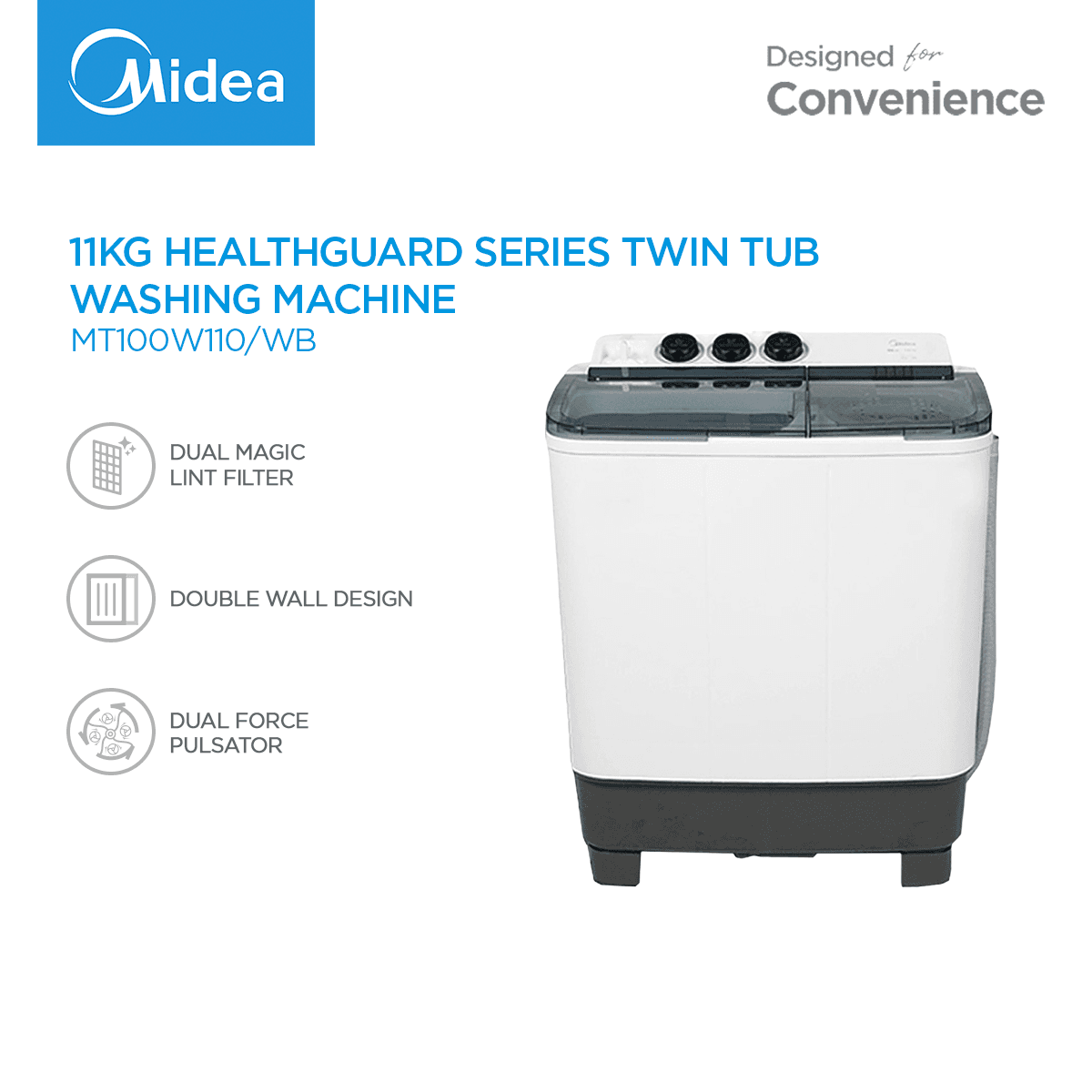 Midea 11kg HealthGuard Series Twin Tub Washing Machine