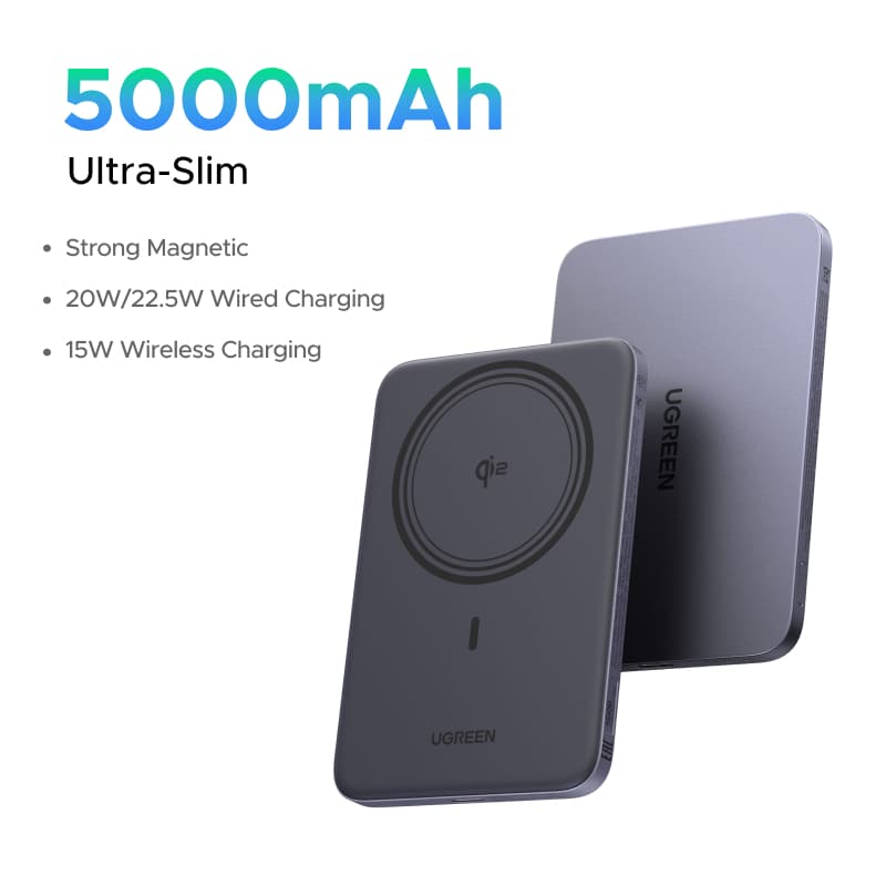 UGREEN Ultra Slim 5000mAh 15W Magnetic Wireless and PD 20W Type C Wired Charging Power Bank Fast Charging for iPhone 18 17 16 pro max 16 pro max Ultra Thin Portable Powerbank