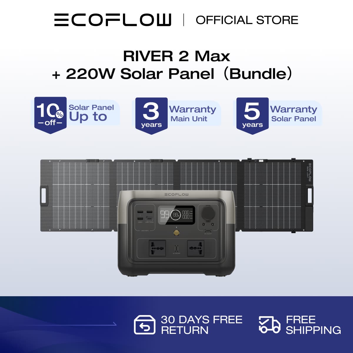 EcoFlow 500Wh River 2 Max Portable Power Station Solar Generator with LiFeP04 Quick Charge in 1 Hour up to 1000 W Power for Emergency Power Camping Motor Homes Home