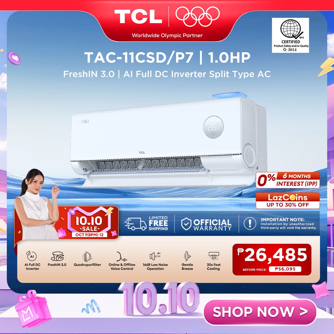 TCL P7 FreshIN 3.0 Series 1/1.5/2HP Split Type Aircon