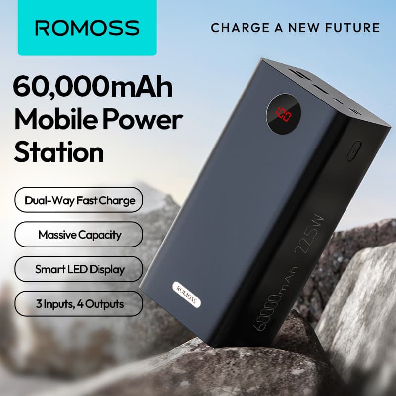 Romoss PEA60 60000mAh Quick Charge Power Bank 22.5W PD QC 3.0 Two-way Fast Charging Powerbank Outdoor power supply Type-C