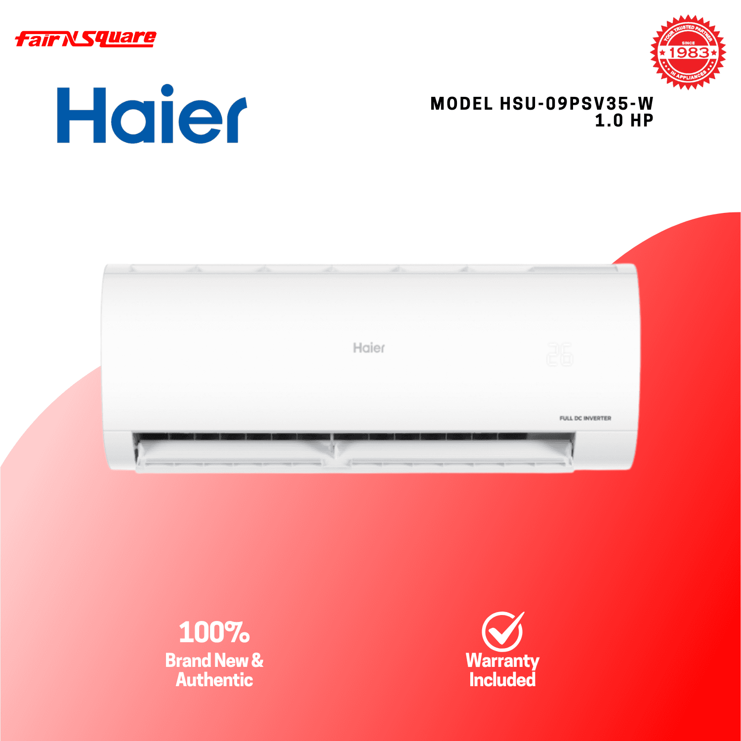 Haier Split Type Aircon 1HP Wall Mounted Full DC Inverter with Wifi (HSU-09PSV35-W) - 2026 Model