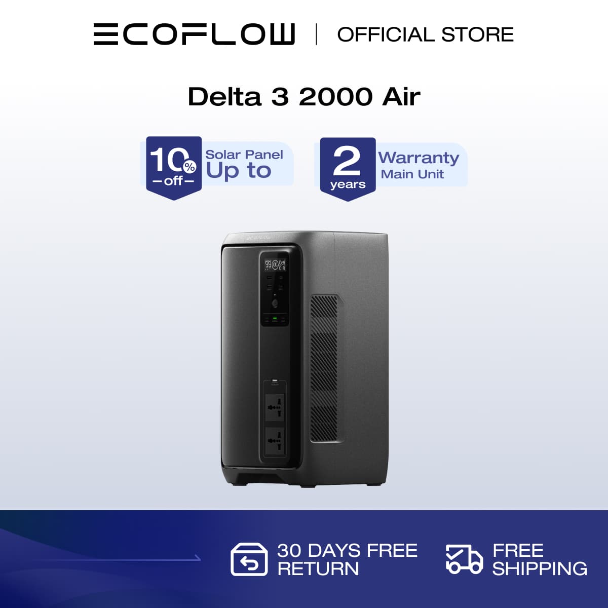 EcoFlow DELTA 3 2000 Air Portable Power Station 10ms UPS 1920Wh LiFePO4 Battery Fast Charging Use as a Solar Generator for Emergency Home Backup Power Camping Motor