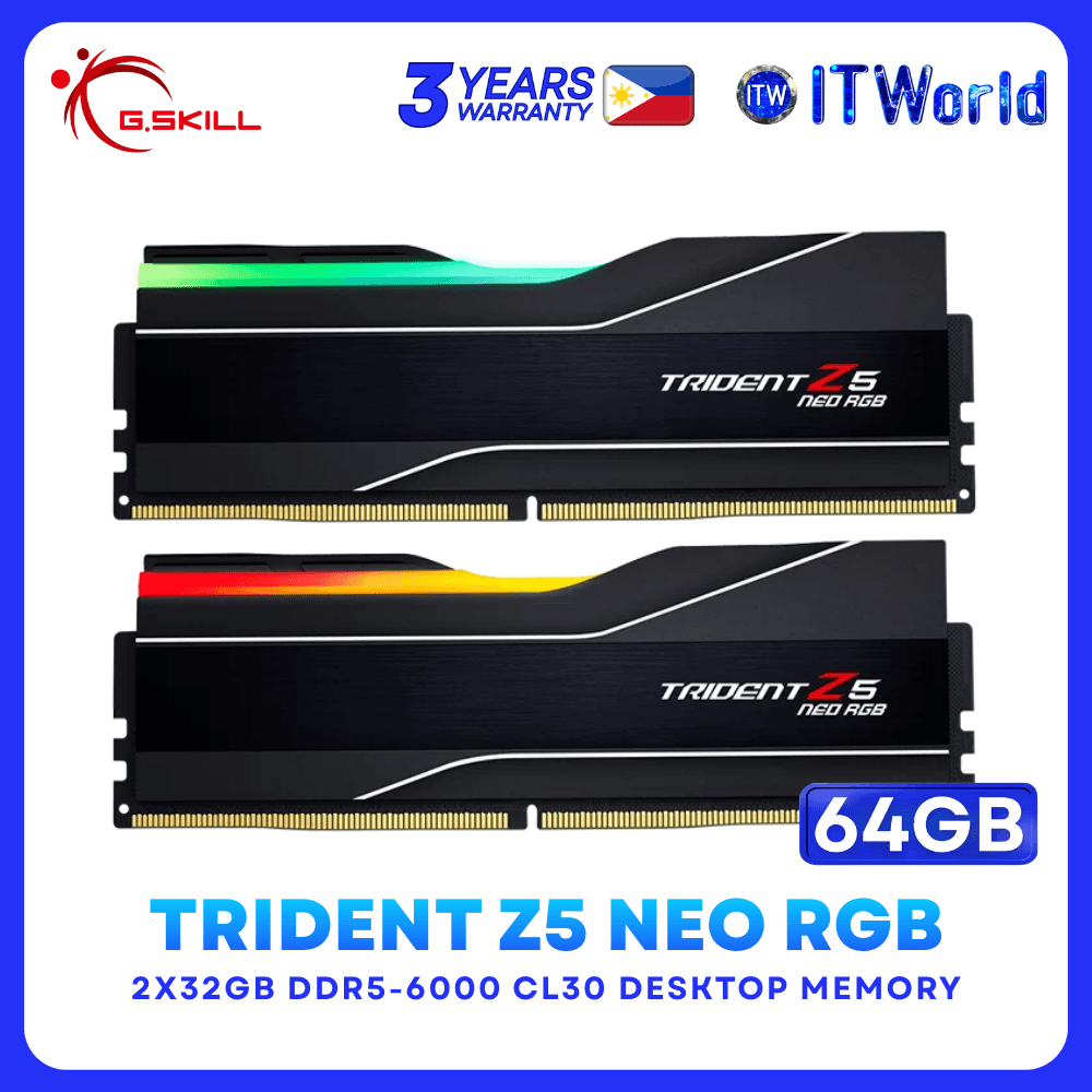G.skill Trident Z5 Neo RGB 64GB (2x32GB) DDR5-6000 CL30 1.40V RAM (F5-6000J3040G32GX2-TZ5NR)