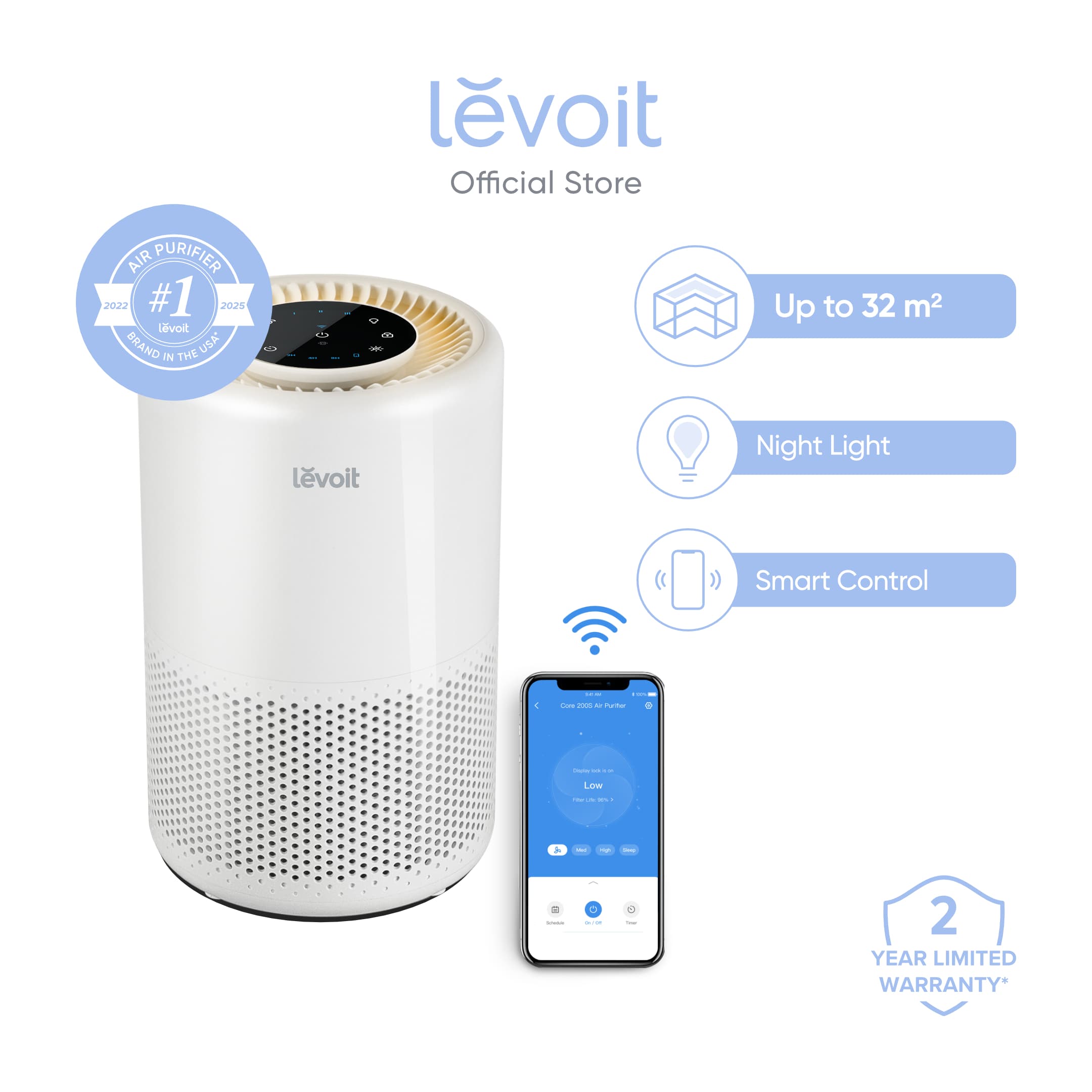 Levoit Core 200S Smart Air Purifier True HEPA up to 32 m² (Air Purifier for Home)