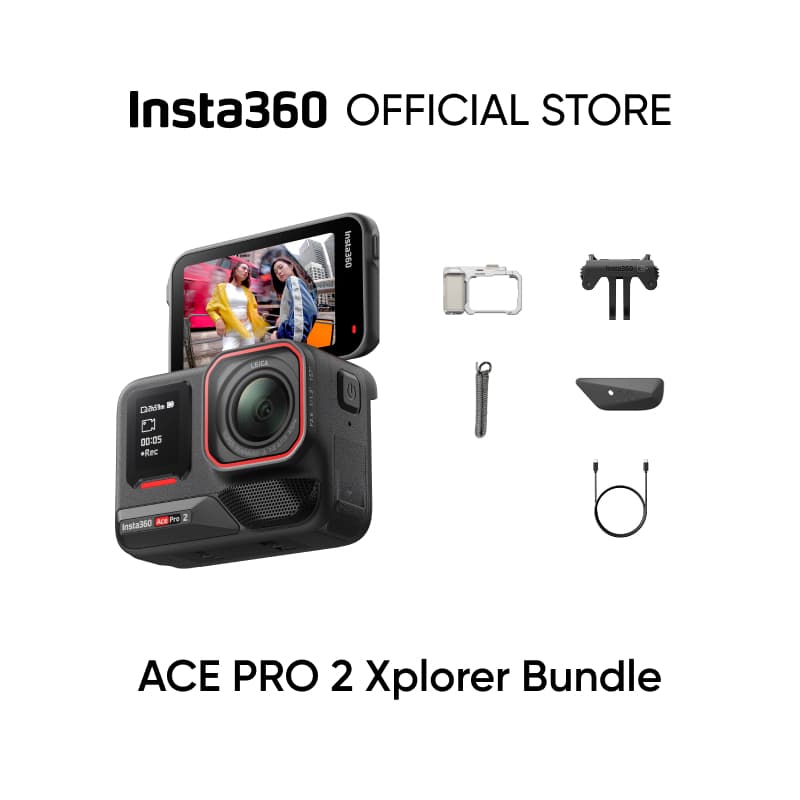 Insta360 Ace Pro 2 Dual Battery Xplorer Bundle - 8K Waterproof Action Camera Co-Engineered with Leica, 1/1.3" Sensor, Dual AI Chip, Leading Low Light, Superior Audio, Flip Screen & AI Editing for Vlogs, Motorcycling & More