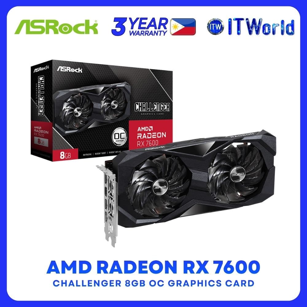 ASRock RX7600 Challenger 8GB OC GPU - 18Gbps / 128bit / Dual Fan / RX7600 CL 8GO itw