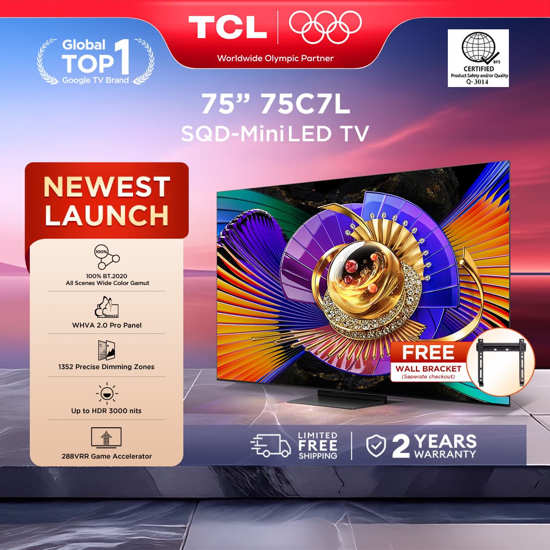 TCL C7L 4K SQD-MiniLED Google TV - 55/65/75/85 inch