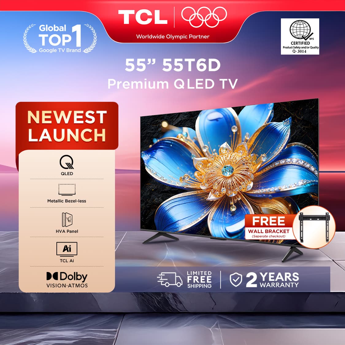 TCL [NEWEST LAUNCH] T6D Series 4K QLED Google TV - 55/65 inch