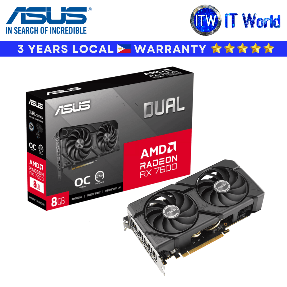 ASUS RX7600 8GB GDDR6 EVO OC Dual Radeon AMD Graphics Card (DUAL-RX7600-O8G-EVO)
