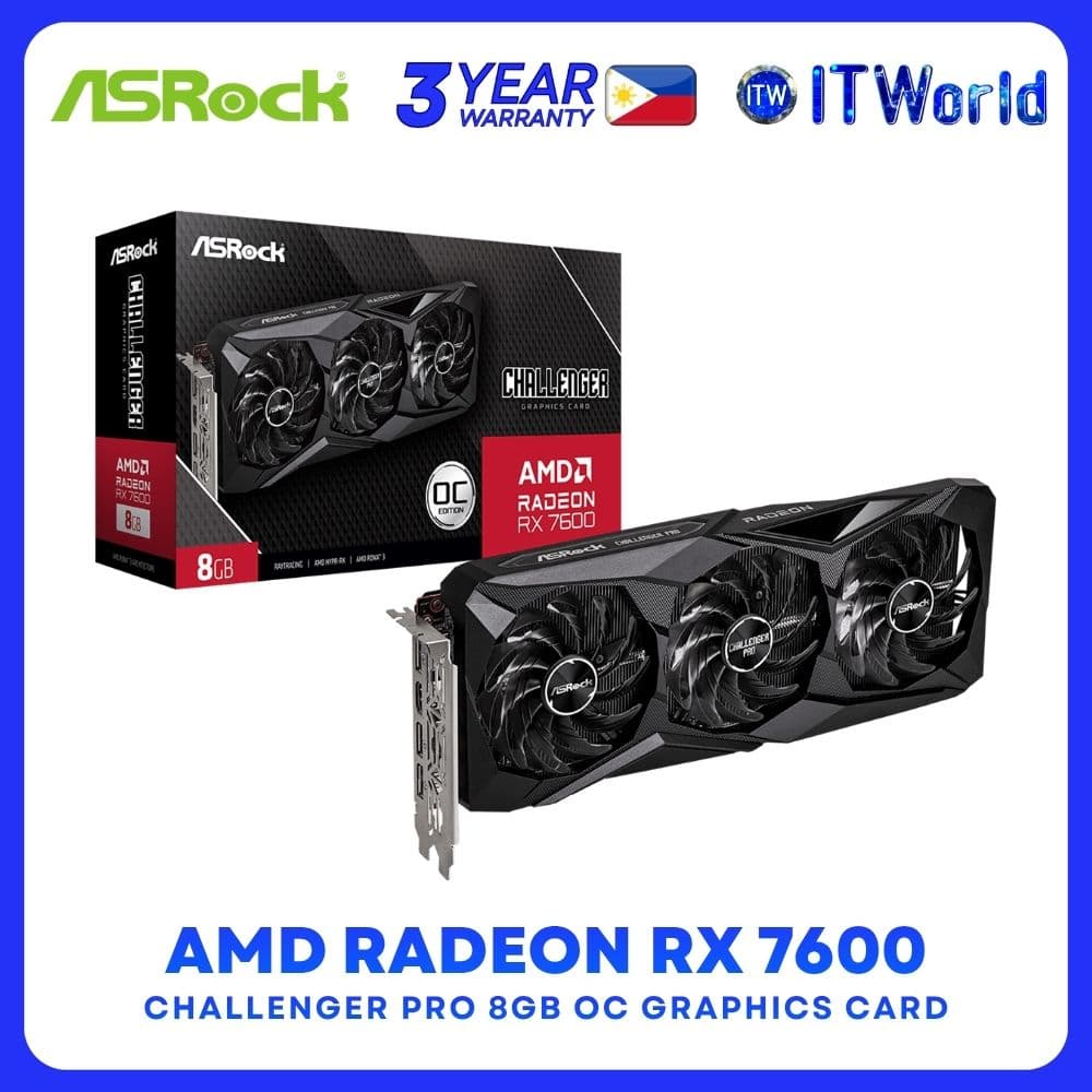 ASRock RX 7600 Series GPU - 8GB GDDR6 / 128bit OC / Triple Fan / RDNA3 / Graphics Card itw
