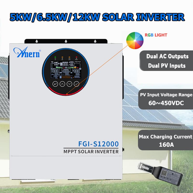12KW 6.5KW Hybrid Solar Inverter 48V Solar Inverter Off Grid 5KW Inverter 24V Solar Power Inverter with Dual AC Outputs