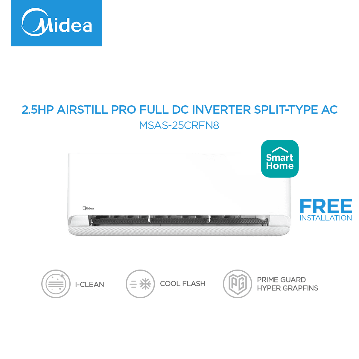 Midea 1.0HP-2.5HP Airstill Pro Full DC Inverter Split-Type Aircon