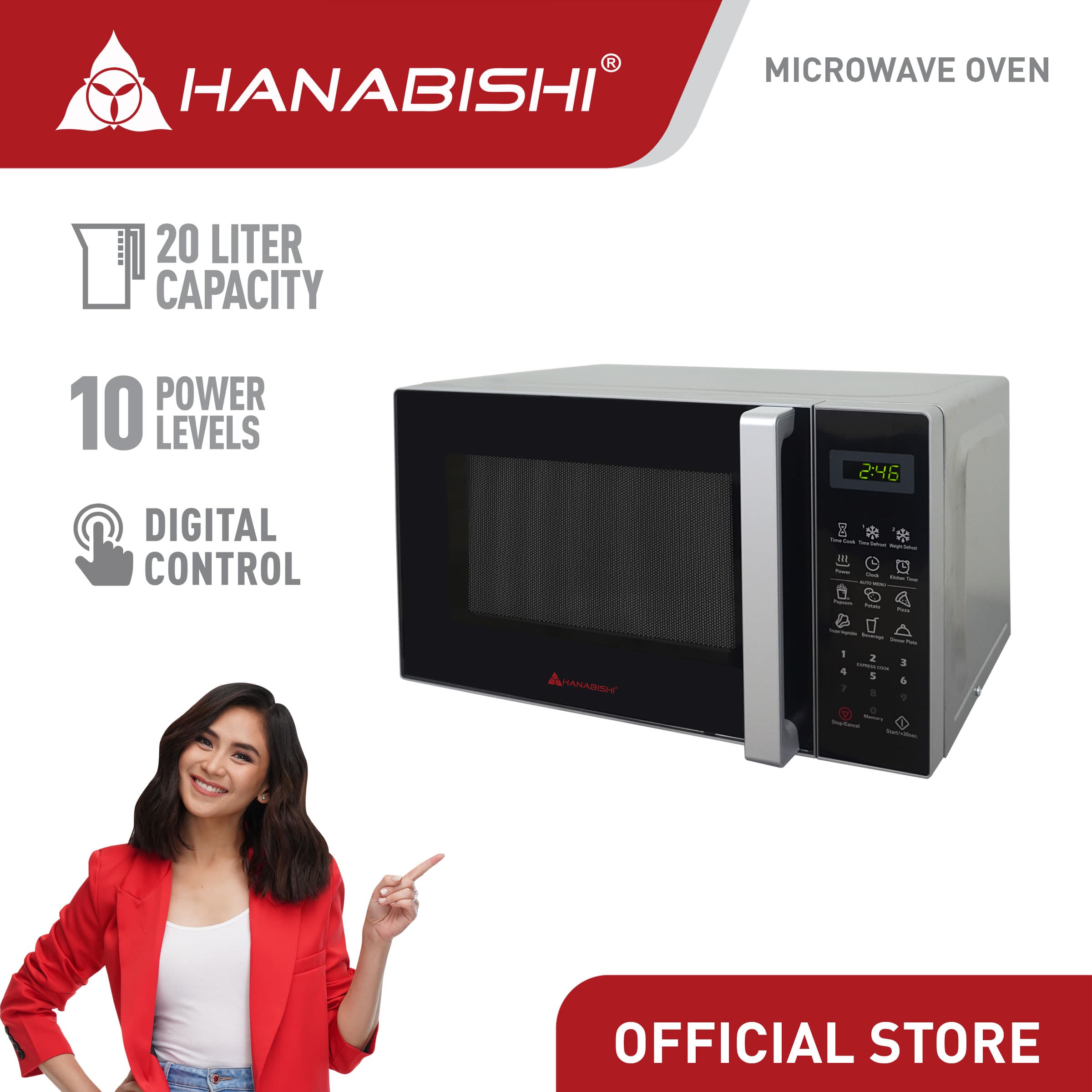 Hanabishi Microwave Oven (Digital) 20 L HMO20MSSD with Defrost Setting