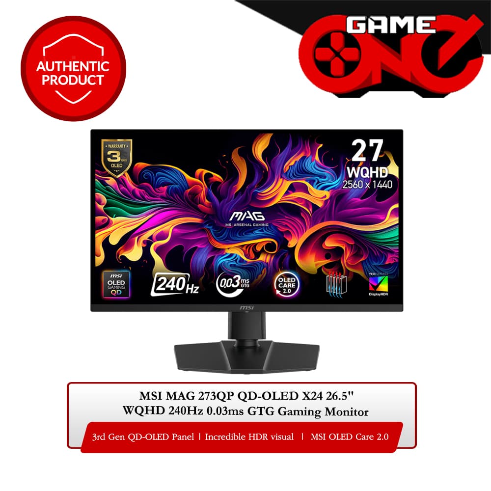 MSI MAG 273QP QD-OLED X24 26.5" WQHD 240Hz 0.03ms GTG Gaming Monitor