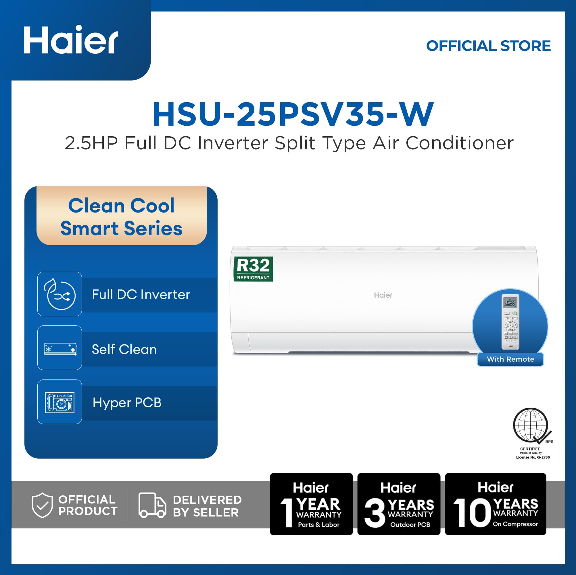 Haier HSU-25PSV32 / HSU-25PSV35-W 2.5 HP Clean Cool Inverter Split Type Aircon