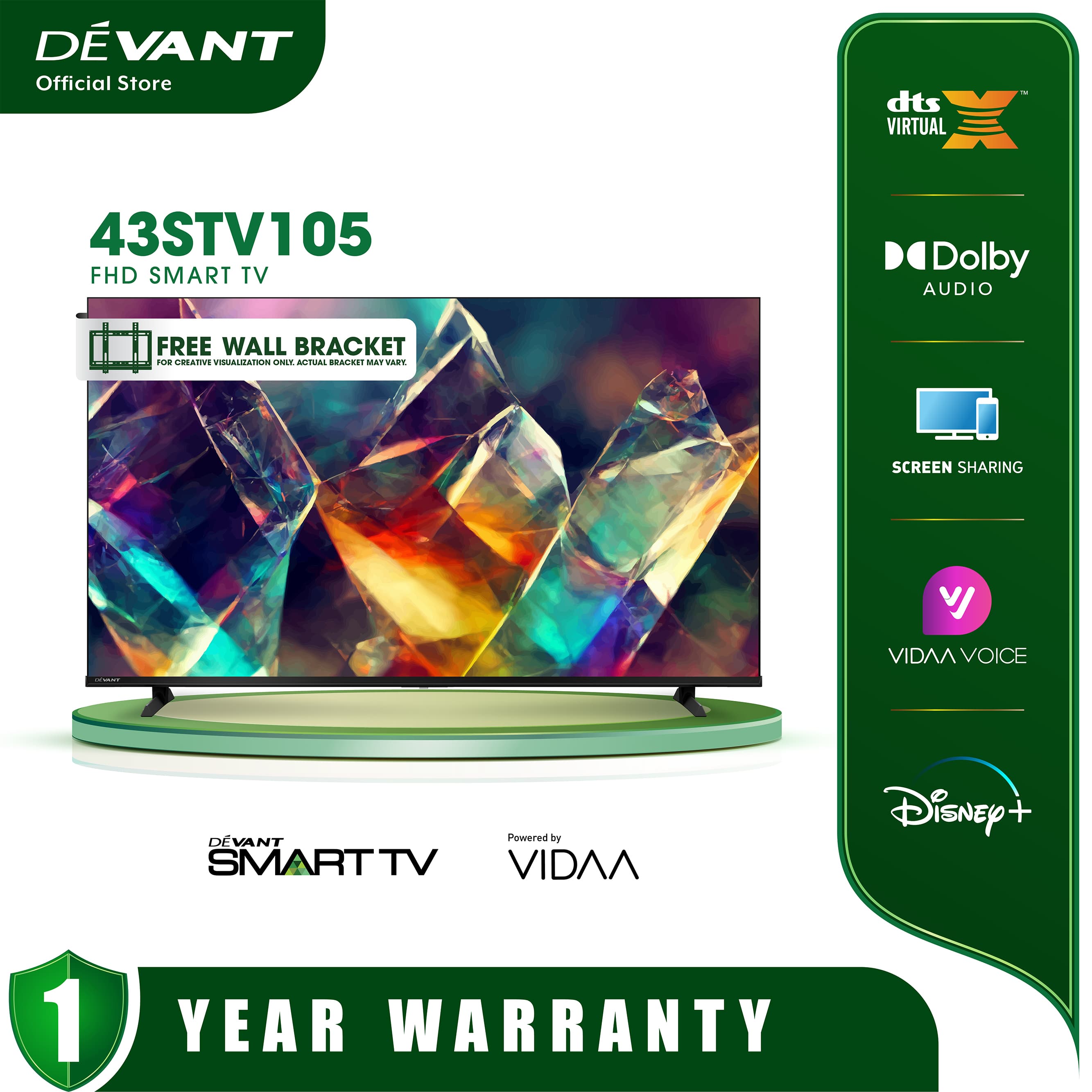 DEVANT 43STV105 43 inch Full HD Smart TV - Netflix, Disney+ and FREE Wall Bracket