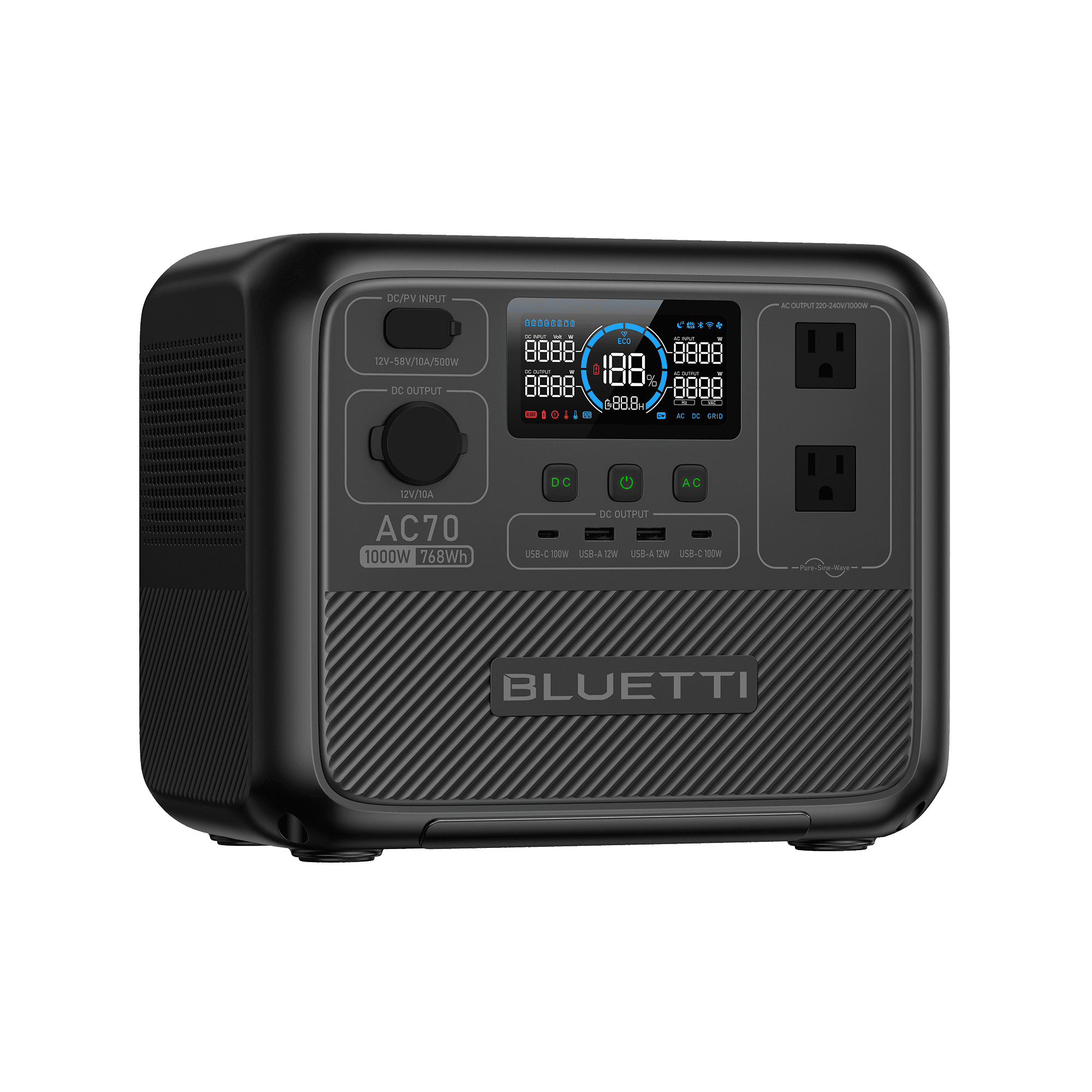 BLUETTI AC70 Portable Power Station 768Wh 1000W LiFePO4 Battery Solar Generator for Emergency Backup Camping Motors Home