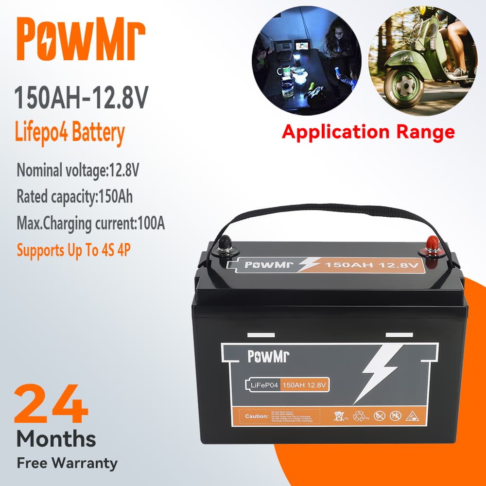 PowMr 12V 100/150/200/300AH LiFePo4 Battery Multi-purpose battery Suitable For Solar home and outdoors Life Time 10 Year Can Up to 4S4P