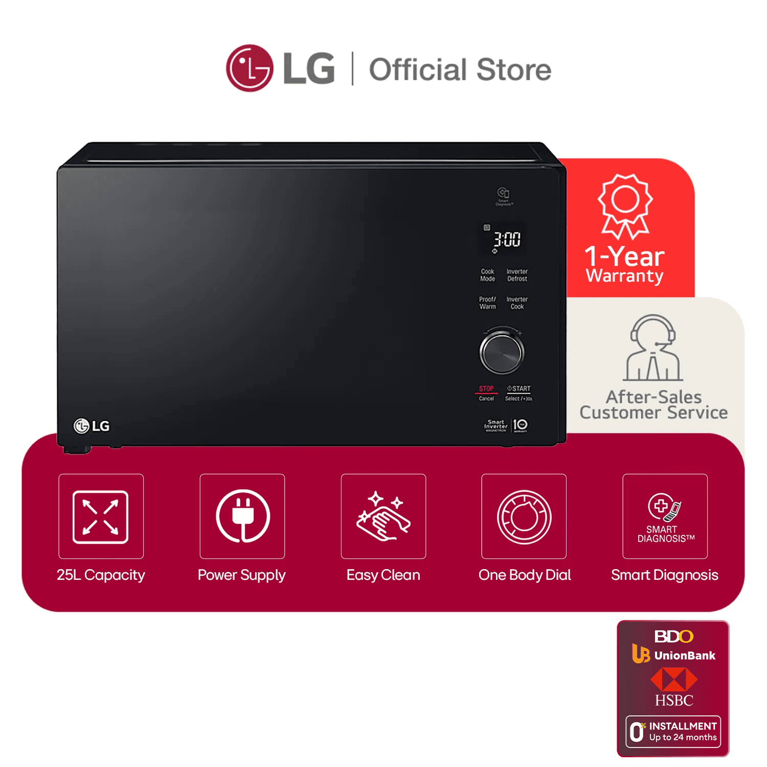 LG 25L Smart Inverter NeoChef Microwave Oven - Microwave + Grill in One MH6565DIS - Black