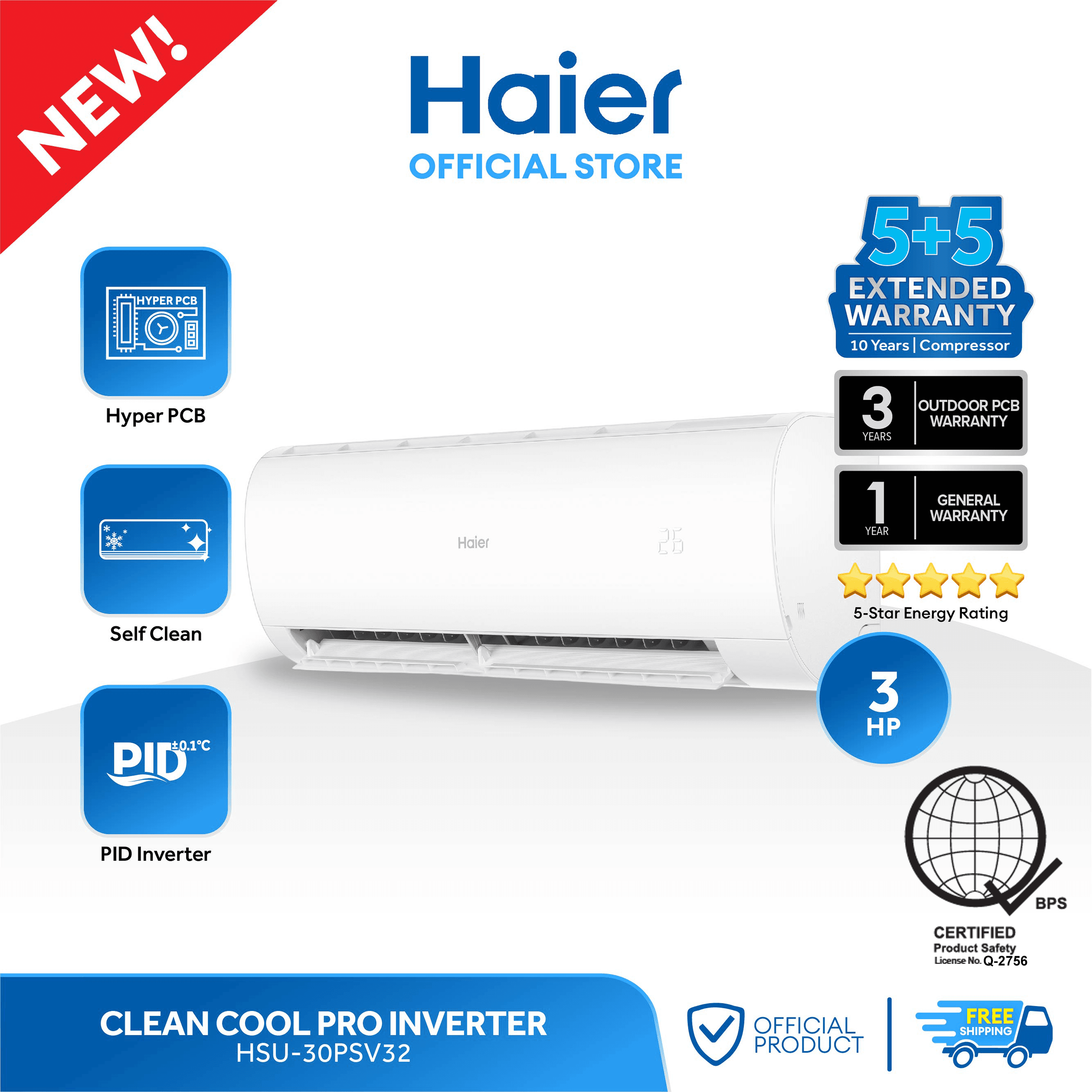 Haier HSU-30PSV32 3.0 HP Clean Cool Pro DC Inverter Split Type Aircon