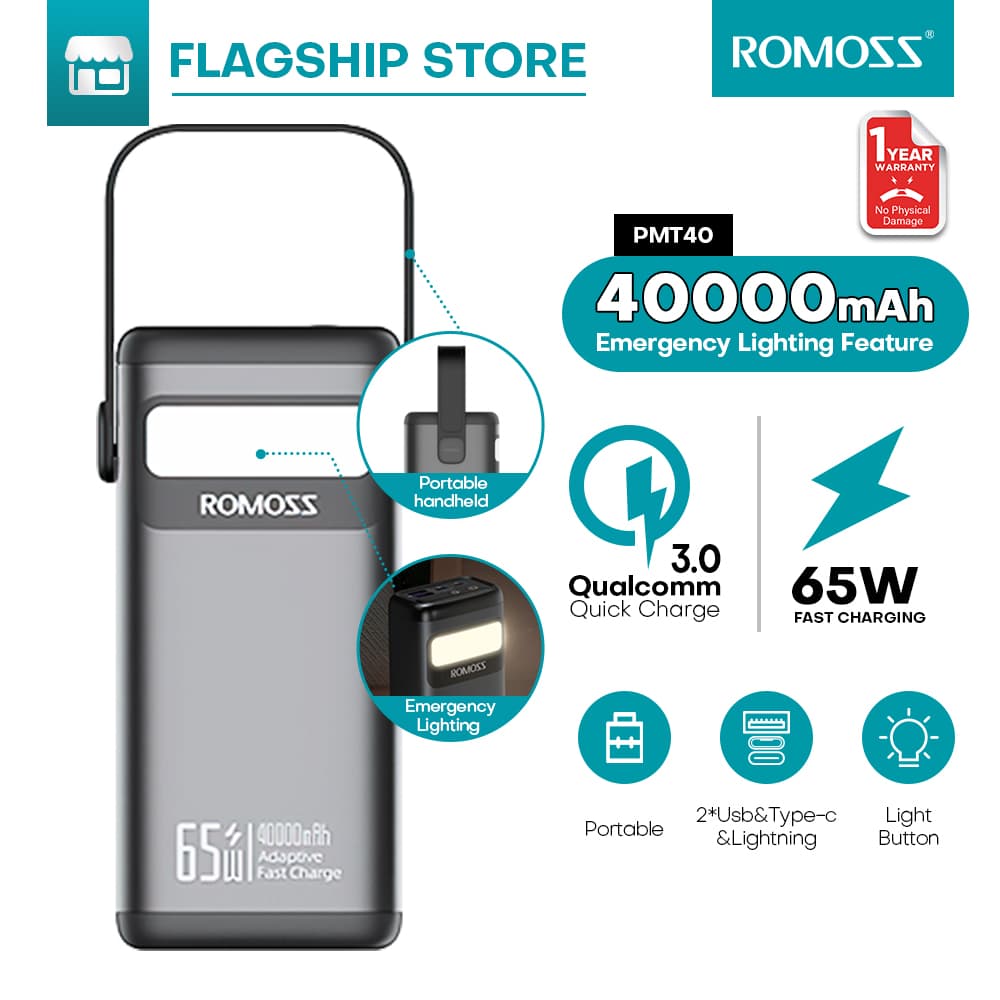 Romoss 40000mAh/60000mAh powerbank PEA40S/PMT60 Laptop PowerBank 65Watts Type-C Quick Charge Original Power Bank Outdoor Mobile Power Supply&Large Capacity Power Bank