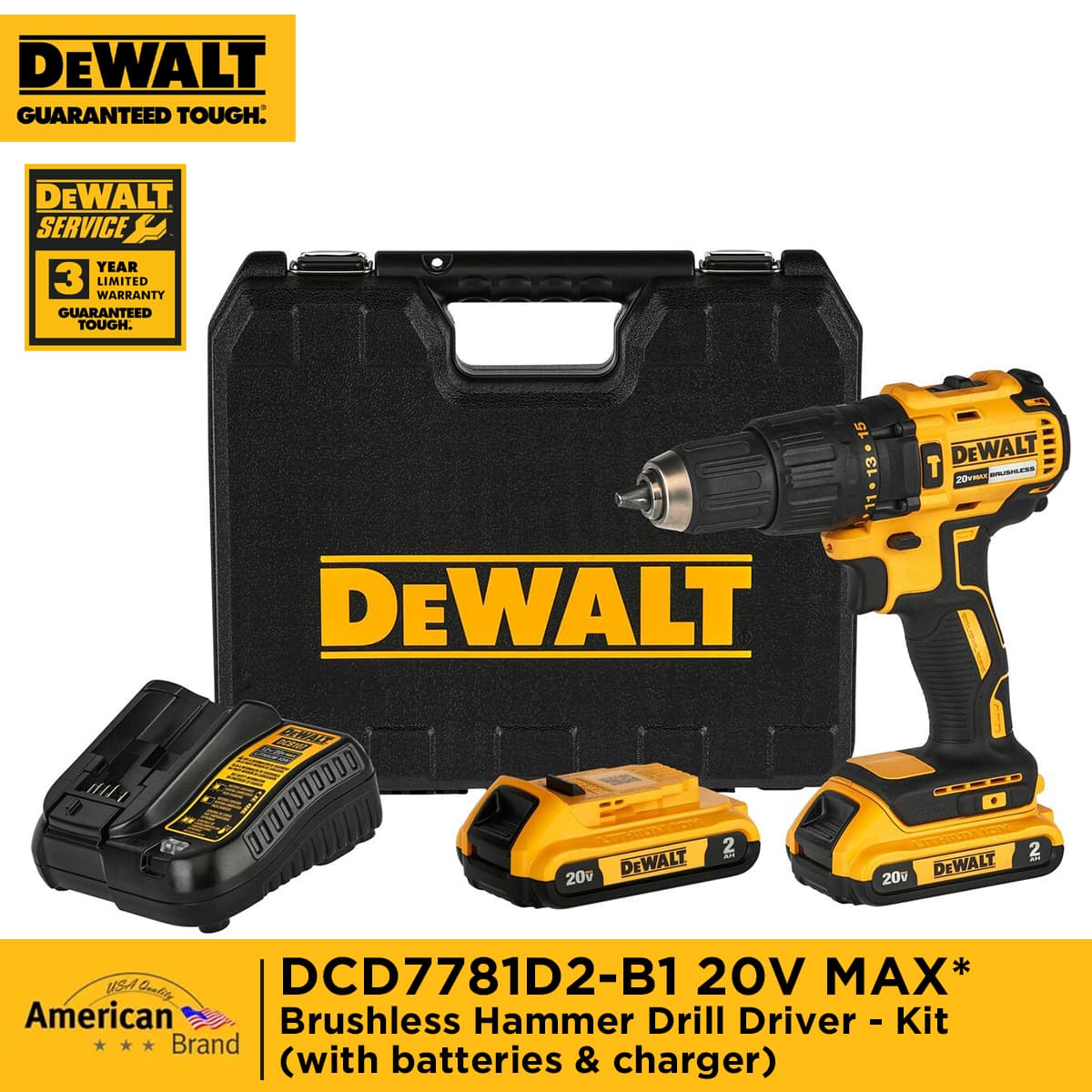 DEWALT DCD7781D2-B1 20V MAX Brushless Hammer Drill Driver - Kit (with batteries & charger)