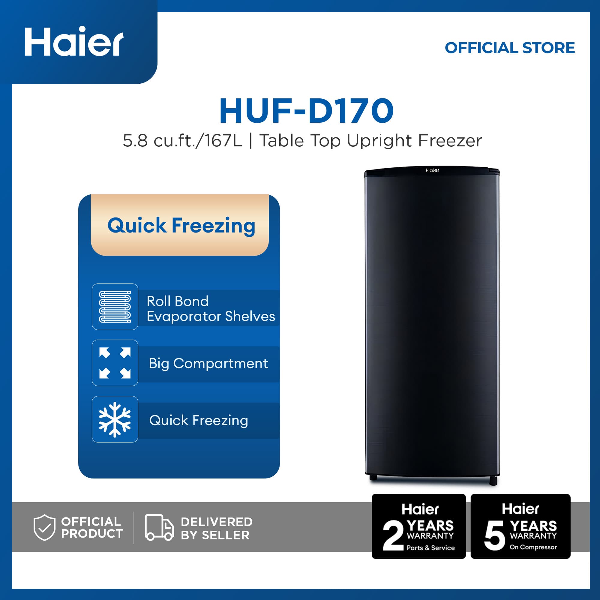 Haier HUF-D170 5.8 cu.ft./167L Quick Freezing Table Top Upright Freezer