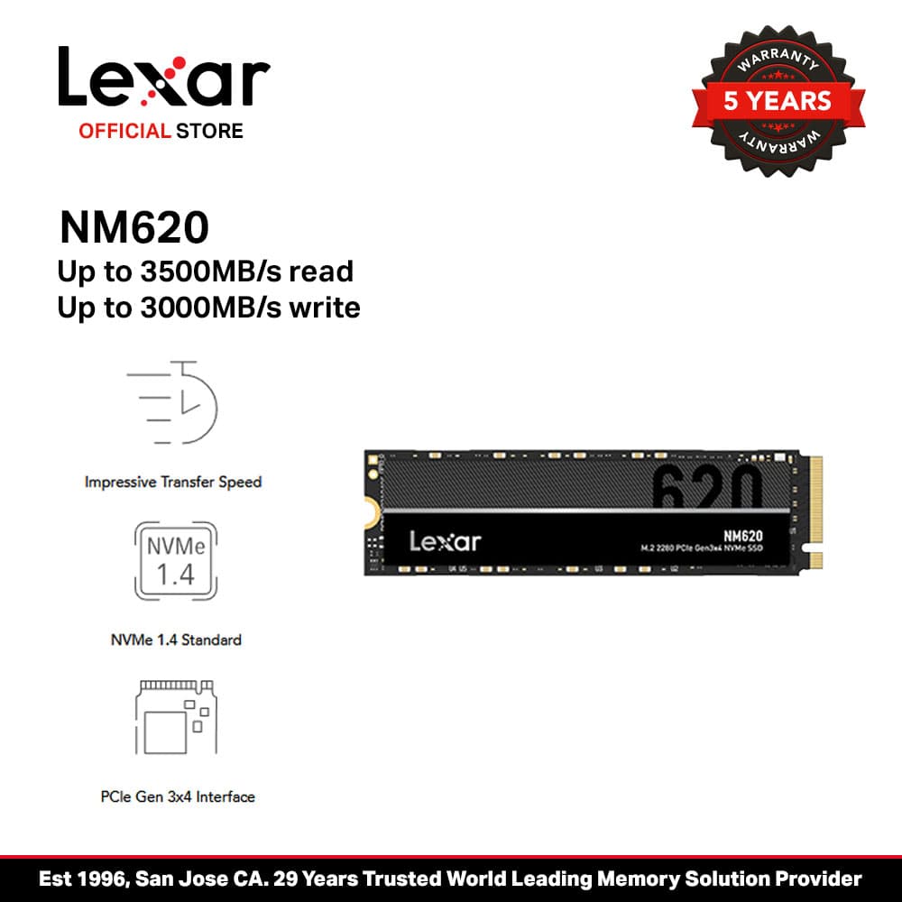 Lexar NM620 256GB/512GB/1TB/2TB M.2 2280 Gen 3x4 NVMe Internal SSD - SSD