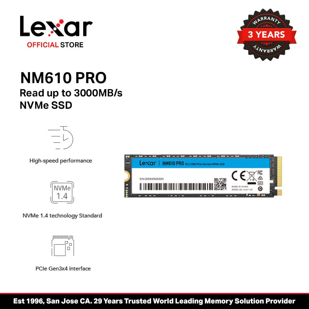 Lexar NM610 Pro 500GB/1TB/2TB M.2 2280 PCIe Gen 3x4 NVMe Internal SSD - SSD