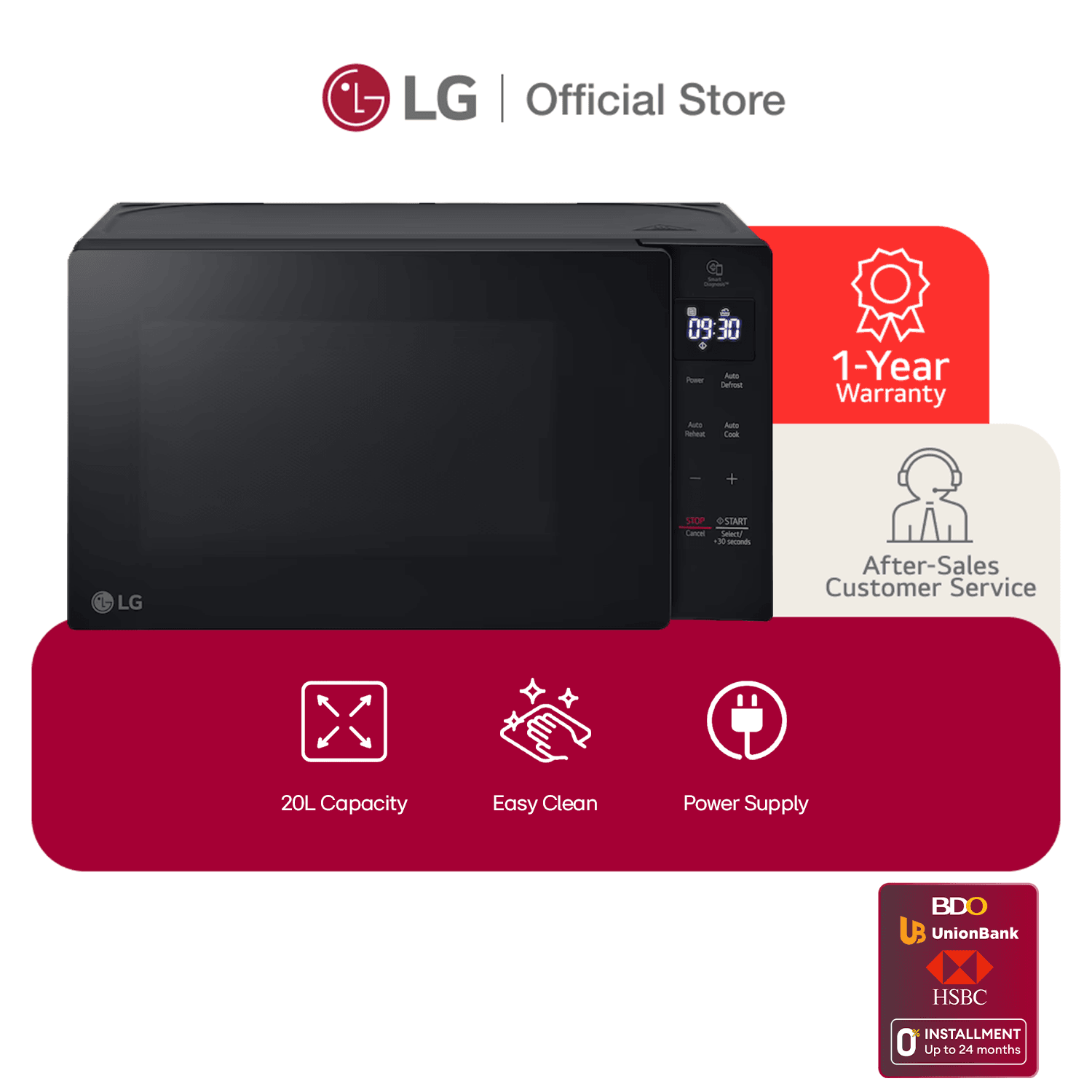 LG Non-Inverter Microwave Oven 20L Black NeoChef™ MS2032GAS