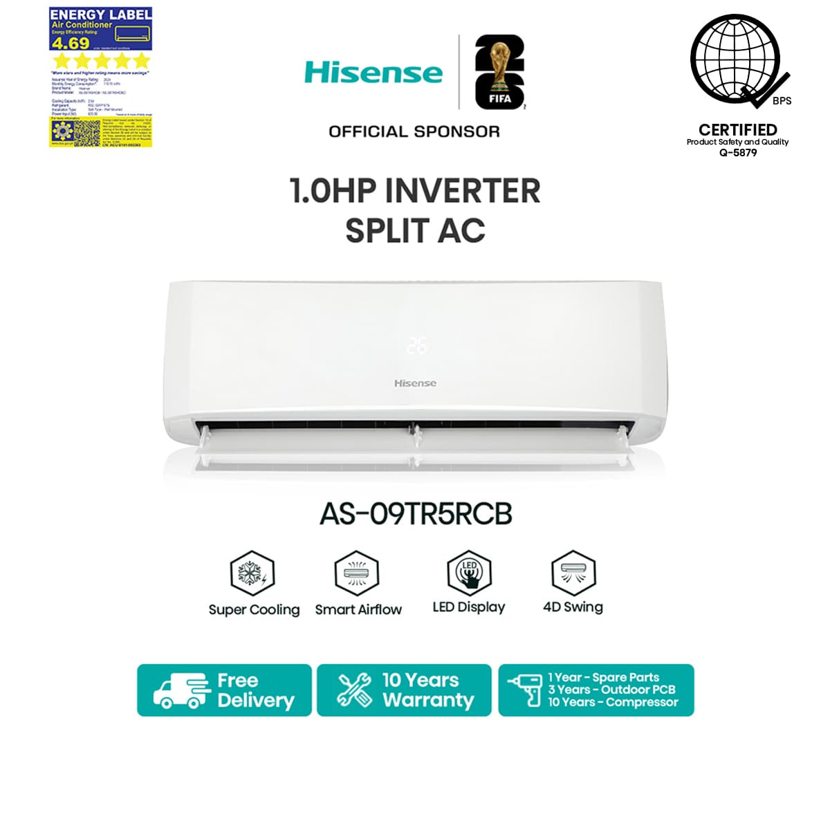 Hisense Inverter Split 1.0/1.5/2.0/2.5 HP Aircon (AS-09/12/18/24TR5RCB) - Installation Service Available