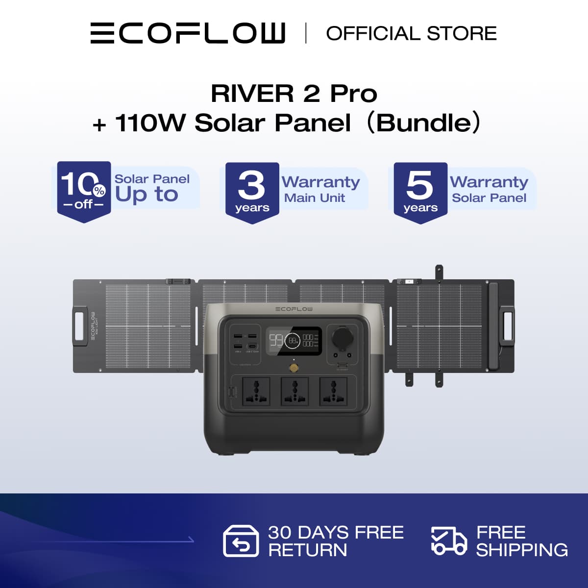 EcoFlow 700Wh RIVER 2 Pro Portable Power Station Solar Generator with LiFeP04 Quick Charge in 70 Minutes 3 x 800 W AC Sockets for Emergency Backup Camping Motors Home