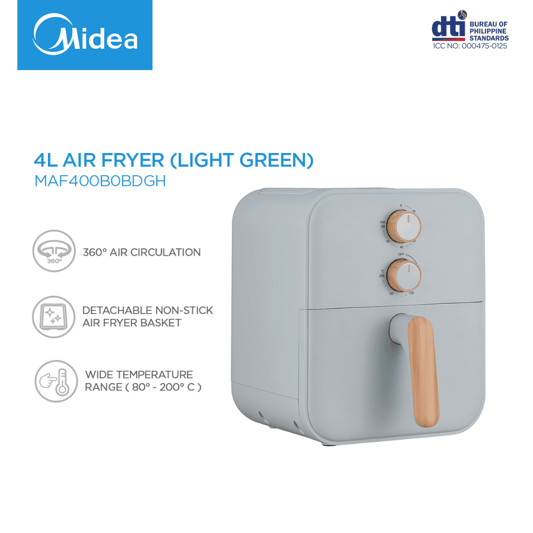 Midea 4L Air Fryer Apricot/Light Green 360° Air Circulation Easy Cleaning with Non-Stick Basket
